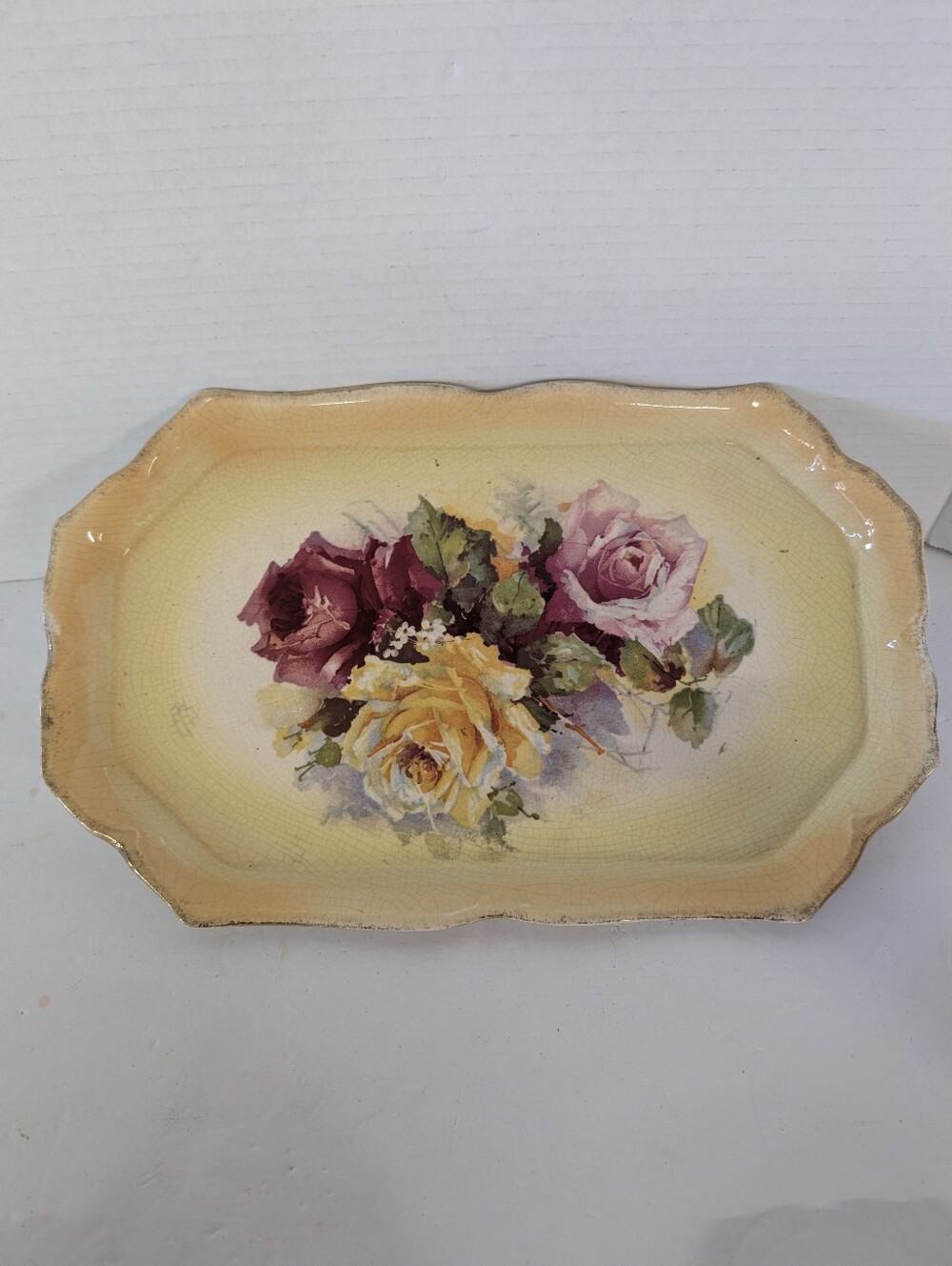 Vintage Dresser Set Floral Ceramic Handmade VanityYellow Rose Motif - Picture 2 of 16